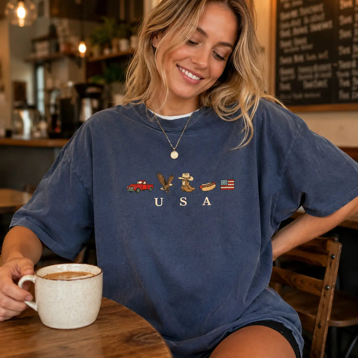 Celebrate Independence Day in Style with the ChicCotton USA Icons Graphic T-Shirt - Vintage Comfort for Every Occasion!
